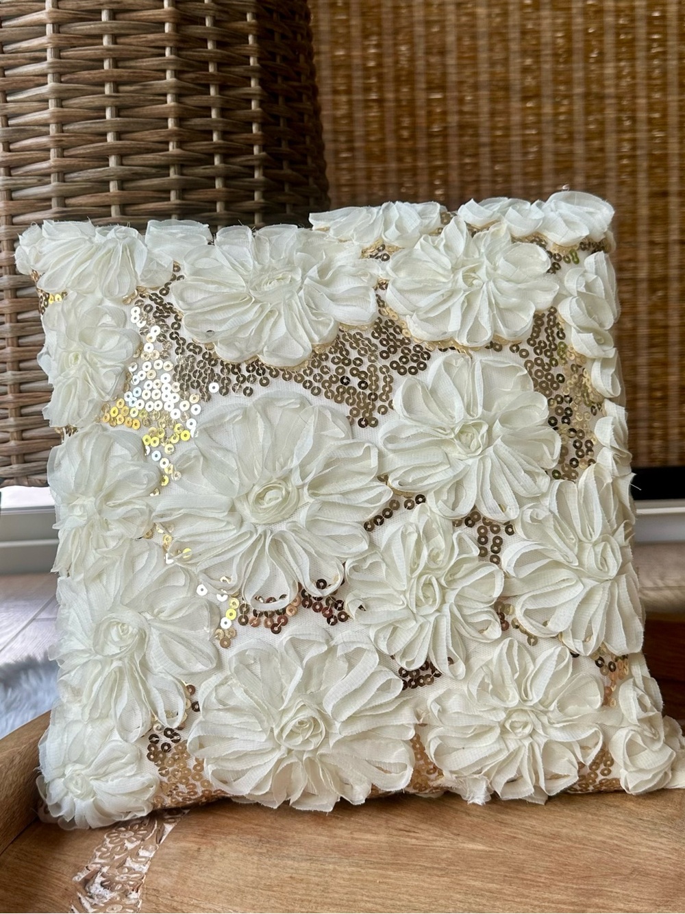 Pier 1 Ivory Floral Sequin Decorative Pillow